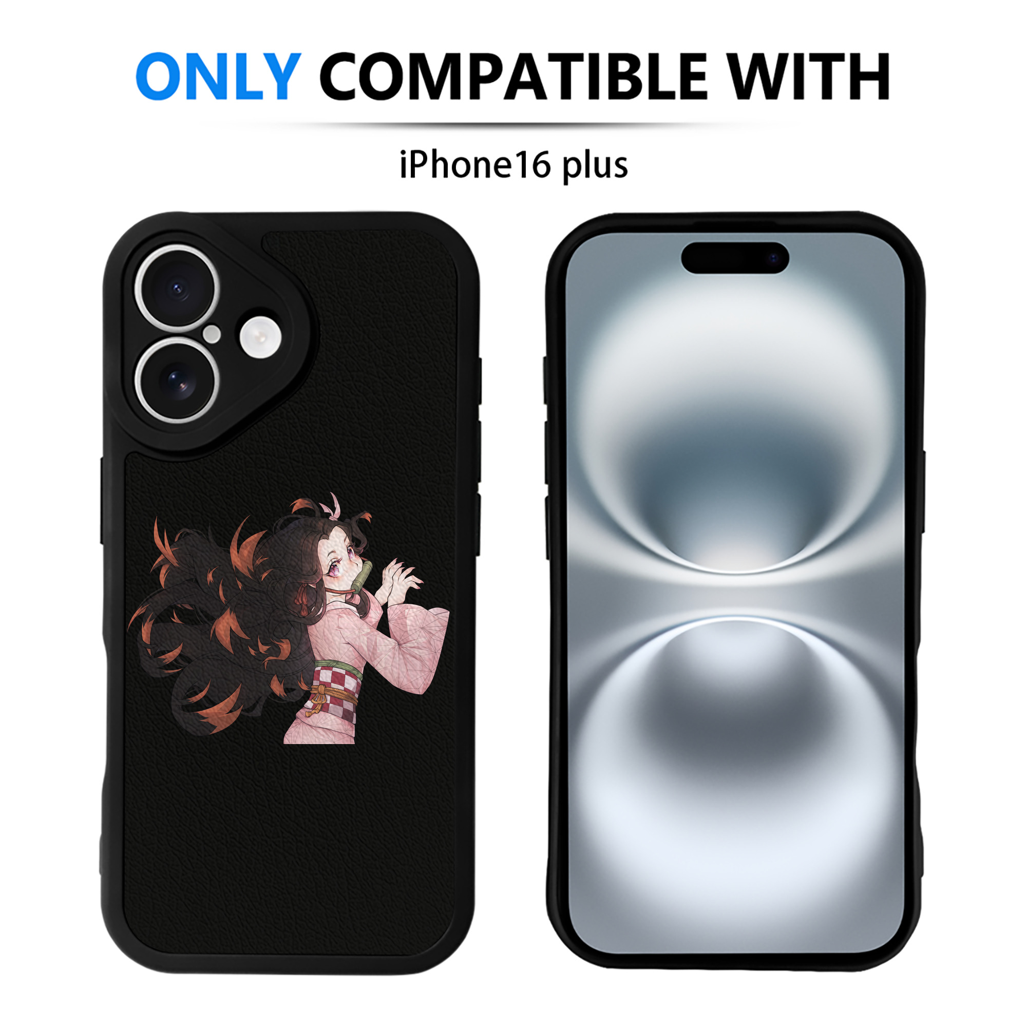 （画像用） 鬼滅の刃（きめつのやいば）竈門 禰󠄀豆子／かまど ねずこ Kamado Nezuko 【iPhone 16シリーズ対応】シリコンスマホケース（レザー調） 材質：シリコン